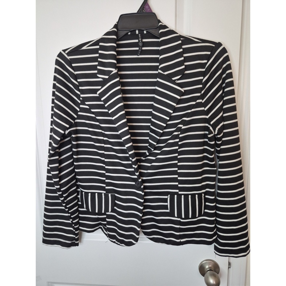 Drama Gold Women BLACK/white STRIPE BUTTON FRONT BLAZER /JACKET  Size XL